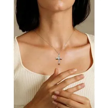 S.Leaf Cross Necklace for Women Gold Diamond Cross Necklaces for Women Sterling Silver Cross Pendant Necklaces for Women Birthday Anniversary