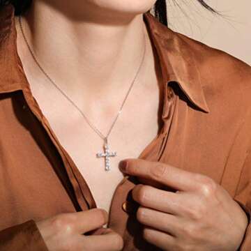 S.Leaf Cross Necklace for Women Gold Diamond Cross Necklaces for Women Sterling Silver Cross Pendant Necklaces for Women Birthday Anniversary