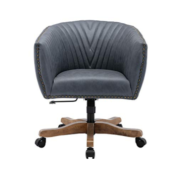 Guyou Retro Barrel Leather Office Chair with Wood Base