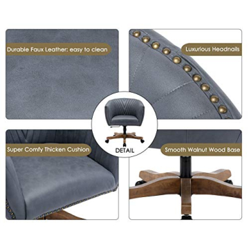 Guyou Retro Barrel Leather Office Chair with Wood Base