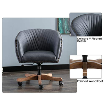 Guyou Retro Barrel Leather Office Chair with Wood Base