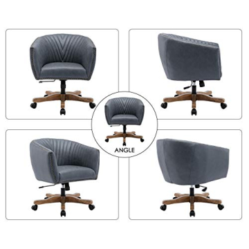 Guyou Retro Barrel Leather Office Chair with Wood Base