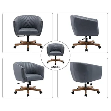 Guyou Retro Barrel Leather Office Chair with Wood Base