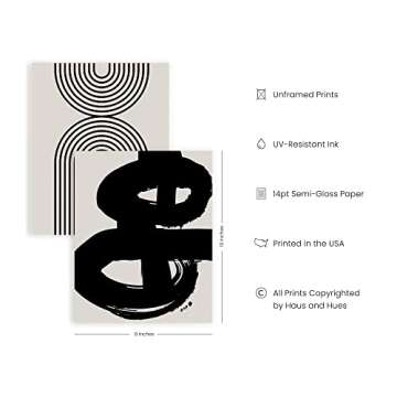 HAUS AND HUES Black Abstract Painting Aesthetic - Set of 6, Modern Abstract, Black and Gray, One Lin...