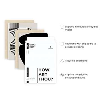 HAUS AND HUES Black Abstract Painting Aesthetic - Set of 6, Modern Abstract, Black and Gray, One Line Abstract Art, Geometric Print, Minimalist wall art (8" x 10", UNFRAMED)