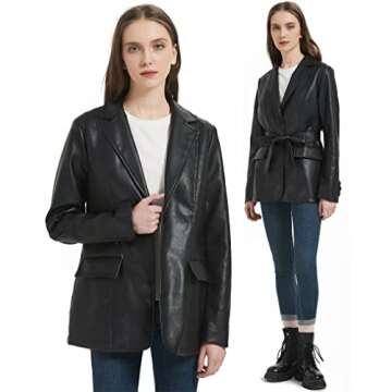 RISISSIDA Women Faux Leather Blazer Jacket - Stylish & Versatile