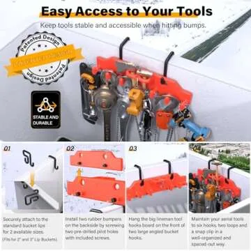Lineman Tool Board, Bucket Truck Hooks Organizer, Line Work Bucket Accessories,Tool Organizer for Bucket Trucks and Lineman, Including Two 3” Aerial Bucket Hooks and Two 2” Aerial Bucket Hooks.