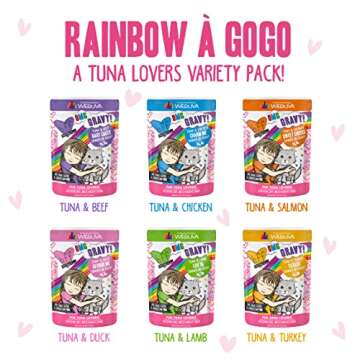 Weruva B.F.F. OMG - Best Feline Friend Oh My Gravy!, Rainbow A Gogo Variety Pack! Cat Food, 3oz Pouch (Pack of 12)