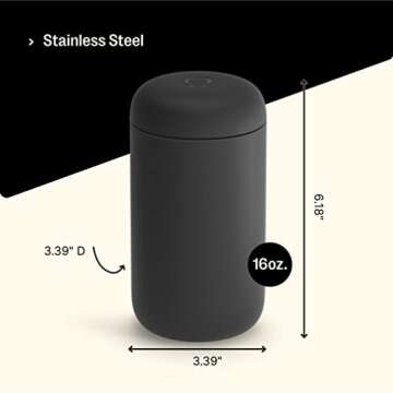 Fellow Carter Coffee Mug 16 oz For Travel - Wide Mouth Vacuum-Insulated Stainless Steel Tea and Coffee Tumbler with Ceramic Interior - Matte Black