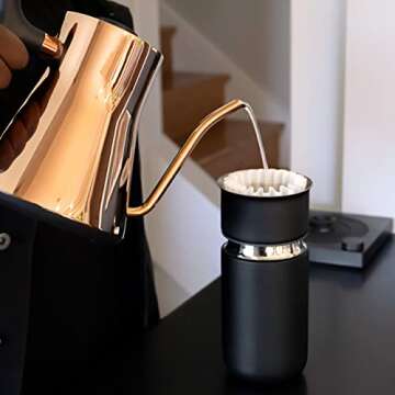 Fellow Carter Coffee Mug 16 oz For Travel - Wide Mouth Vacuum-Insulated Stainless Steel Tea and Coffee Tumbler with Ceramic Interior - Matte Black