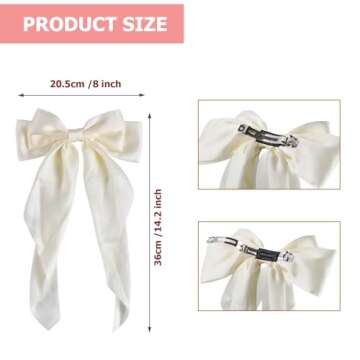 4 PCS Cute Hair Bows for Women Long Tail Ribbon Tassel Bowknot Clips Silky Satin Barrettes Accessori...