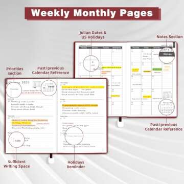 2025 Planner, Weekly Monthly Planner 2025, 8.25"×5.85", 12 Months, JAN.2025 to DEC.2025, School Planner with Soft Flexible Cover, Premium Thick Paper, for School Work Office, Red