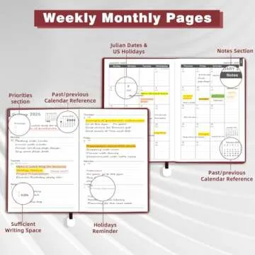 2025 Planner, Weekly Monthly Planner 2025, 8.25"×5.85", 12 Months, JAN.2025 to DEC.2025, School Planner with Soft Flexible Cover, Premium Thick Paper, for School Work Office, Red