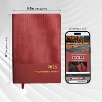 2025 Planner, Weekly Monthly Planner 2025, 8.25"×5.85", 12 Months, JAN.2025 to DEC.2025, School Planner with Soft Flexible Cover, Premium Thick Paper, for School Work Office, Red