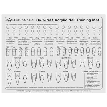 Americanails Acrylic Nail Training Mat - Silicone Trainer Sheet for Application Practice, Flexible Roll Up Pad Template for Acrylic Fingernails, Learn How to Apply Acrylic Nails