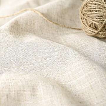 DOSLY IDÉES Farmhouse Shower Curtain,Beige and Gray Stripe,Button Curtain,Linen and Cotton Woven Fa...