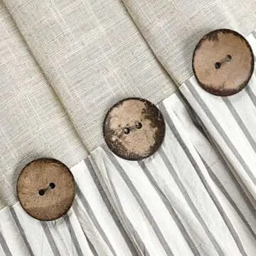 DOSLY IDÉES Farmhouse Shower Curtain,Beige and Gray Stripe,Button Curtain,Linen and Cotton Woven Fabric,Rustic Charm Country Chic Style,72x72 in