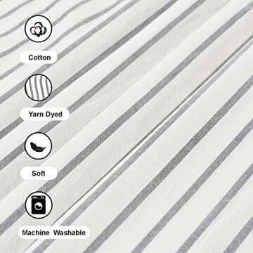 DOSLY IDÉES Farmhouse Shower Curtain,Beige and Gray Stripe,Button Curtain,Linen and Cotton Woven Fabric,Rustic Charm Country Chic Style,72x72 in