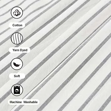 DOSLY IDÉES Farmhouse Shower Curtain,Beige and Gray Stripe,Button Curtain,Linen and Cotton Woven Fabric,Rustic Charm Country Chic Style,72x72 in