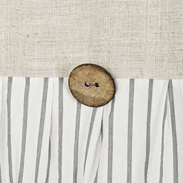 DOSLY IDÉES Farmhouse Shower Curtain,Beige and Gray Stripe,Button Curtain,Linen and Cotton Woven Fabric,Rustic Charm Country Chic Style,72x72 in