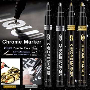 REJODA 4Pack Mirror Paint Markers Liquid Chrome Pen Gold Silver Leafing Marker, Model Painting, Mark...
