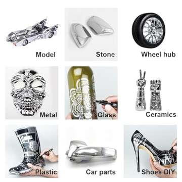 REJODA 4Pack Mirror Paint Markers Liquid Chrome Pen Gold Silver Leafing Marker, Model Painting, Marking or DIY Art Projects, Waterproof Reflective Gloss Paint Pump Pens