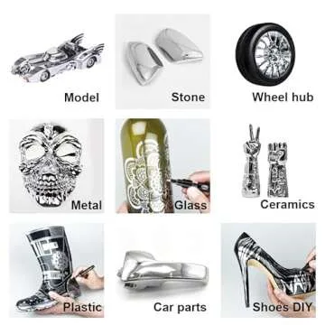 REJODA 4Pack Mirror Paint Markers Liquid Chrome Pen Gold Silver Leafing Marker, Model Painting, Marking or DIY Art Projects, Waterproof Reflective Gloss Paint Pump Pens