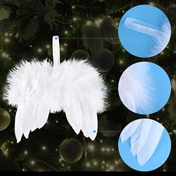 FEPITO 16 Pcs White Feather Christmas Decorations Fantasy Angel White Feather Wing Ornament for Christmas Party Decoration DIY Craft