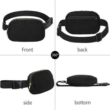 VOROLO Fleece Fanny Pack with Adjustable Strap for Women and Men Gift Fanny Belt Bag, Waist Pack for Workout Running Traveling Hiking Sport Fleece Black