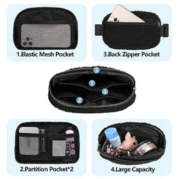 VOROLO Fleece Fanny Pack with Adjustable Strap for Women and Men Gift Fanny Belt Bag, Waist Pack for Workout Running Traveling Hiking Sport Fleece Black