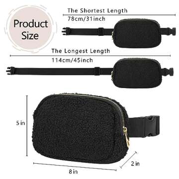 VOROLO Fleece Fanny Pack with Adjustable Strap for Women and Men Gift Fanny Belt Bag, Waist Pack for Workout Running Traveling Hiking Sport Fleece Black
