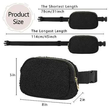 VOROLO Fleece Fanny Pack with Adjustable Strap for Women and Men Gift Fanny Belt Bag, Waist Pack for Workout Running Traveling Hiking Sport Fleece Black