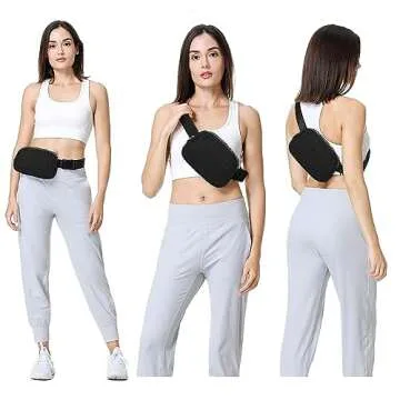 VOROLO Fleece Fanny Pack with Adjustable Strap for Women and Men Gift Fanny Belt Bag, Waist Pack for Workout Running Traveling Hiking Sport Fleece Black