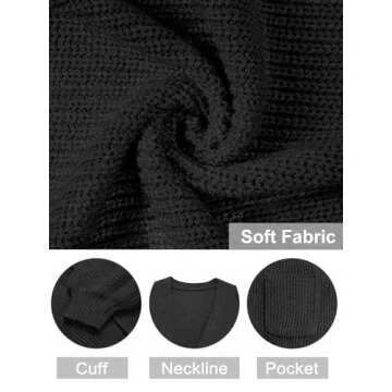 MEROKEETY Women's Fall Open Front Long Lantern Sleeve Cardigan Oversized Chunky Outwear with Pocket Black