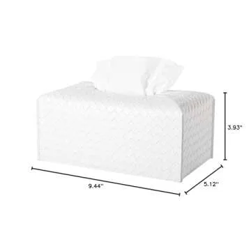 Tissue Box Cover PU Leather Tissue Holder Square Facial Tissue Case Facial Paper Organizer Dispenser for Bathroom, Vanity Countertop, Tabletop, Car, Rectangle, White