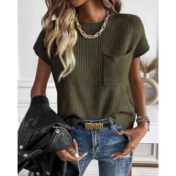 KIRUNDO Womens Spring Cap Sleeve Tops 2025 Summer Casual Crew Neck Lightweight Sweater Vest Ribbed Knit Pullover(Army Green, Large)