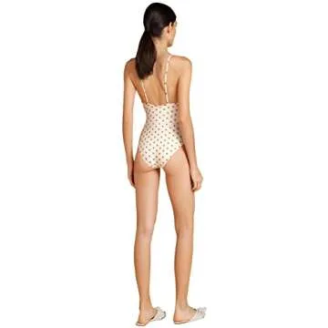 Adriana Degreas, Tangerine Pois Halterneck Frilled Swimsuit, S, Off White