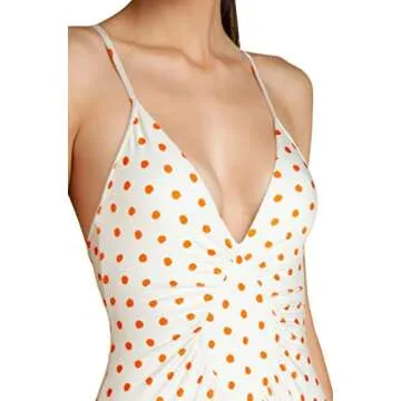 Adriana Degreas, Tangerine Pois Halterneck Frilled Swimsuit, S, Off White