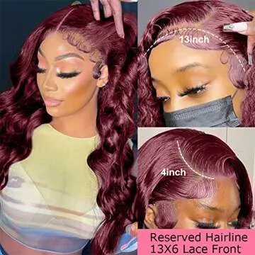 250% Density 99J Burgundy Lace Front Wigs Human Hair With Baby Hair Pre Plucked 13x4 Body Wave 99j HD Transparent Lace Frontal Human Hair Wigs for Women 99J Glueless Lace Front Wigs Human Hair 20Inch
