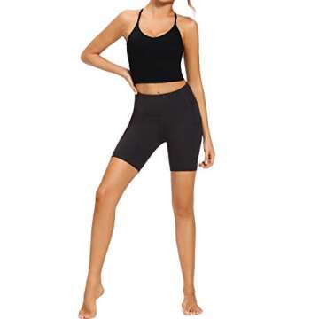 VIBOJOY Longline Strappy Padded Sports Bras Workout Running Tank Crop Tops Yoga Gym Fitness Activewear for Women Black