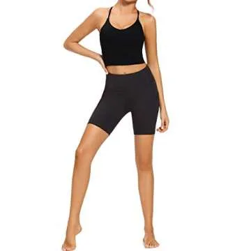 VIBOJOY Longline Strappy Padded Sports Bras Workout Running Tank Crop Tops Yoga Gym Fitness Activewear for Women Black