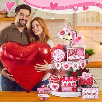 Ferraycle 16 Pcs Valentine's Day Tiered Tray Decorations Farmhouse Gnome Heart Wooden Table Sign wit...