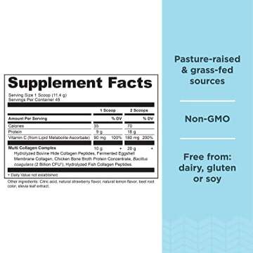 Ancient Nutrition Collagen Powder Protein, Multi Collagen Protein Powder, Strawberry Lemonade, 45 Se...