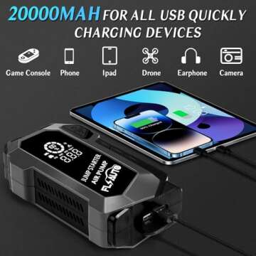 Portable 4 in 1 Jump Starter & Air Compressor for Vehicles