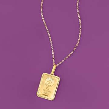 Ross-Simons Italian 24kt Yellow Gold Fleur-De-Lis 2-Gram Ingot Pendant Necklace With 14kt Yellow Gold Frame. 18 inches