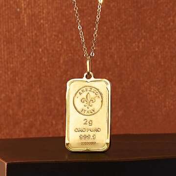 Ross-Simons Italian 24kt Yellow Gold Fleur-De-Lis 2-Gram Ingot Pendant Necklace With 14kt Yellow Gold Frame. 18 inches