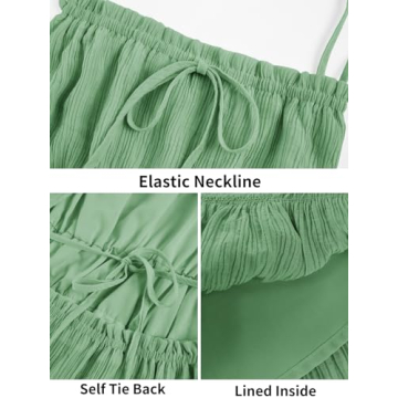 Wenrine Womens Summer Beach Dresses Backless Spaghetti Straps Self Tie Tiered Flowy Casual Maxi Dress with Pockets Green