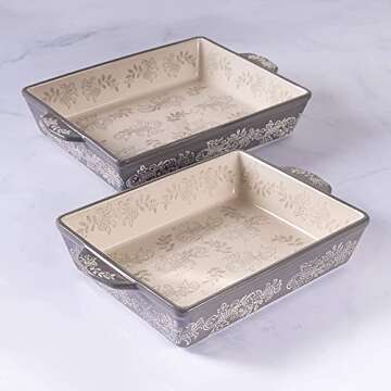 Oven to Table Casserole Dish Set - 100% Stoneware Ceramic Baking Dishes for Cooking & Serving, Lasag...