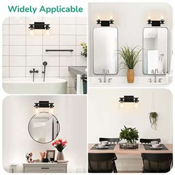 EDISHINE Bathroom Light Fixtures, 2-Light Bathroom Vanity Light with Clear Glass Shades, Matte Black Vanity Lights, Vintage Wall Sconces for Bedroom Living Room Hallway, E26 Base (Bulbs Not Included)
