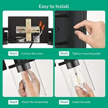 EDISHINE Bathroom Light Fixtures, 2-Light Bathroom Vanity Light with Clear Glass Shades, Matte Black Vanity Lights, Vintage Wall Sconces for Bedroom Living Room Hallway, E26 Base (Bulbs Not Included)